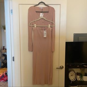 Zara dusty pink ribbed bodycon skirt